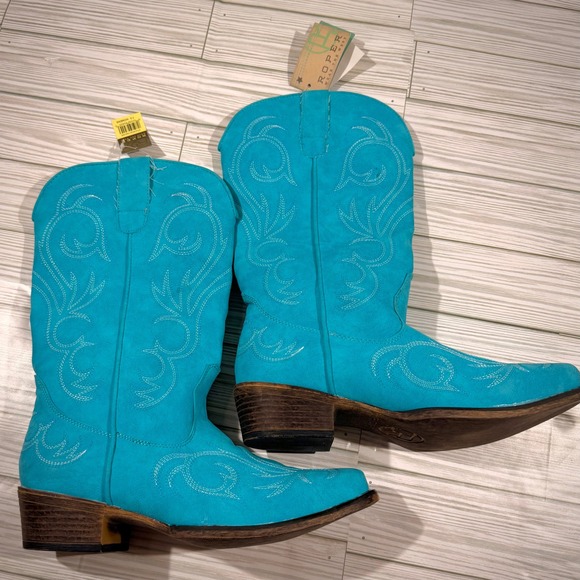 Roper Womens Turquoise Western Cowboy Boots Embroidered 7.5 09-021-1566 - Picture 3 of 6